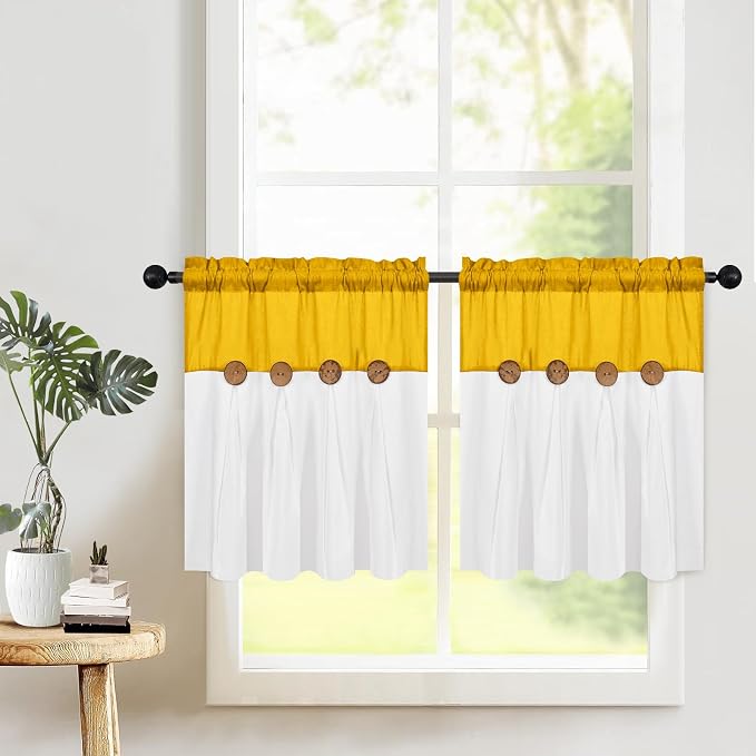 FRAMICS Farmhouse Kitchen Curtains 24 Inch Length, Rustic Cotton Linen Tier by FRAMICS