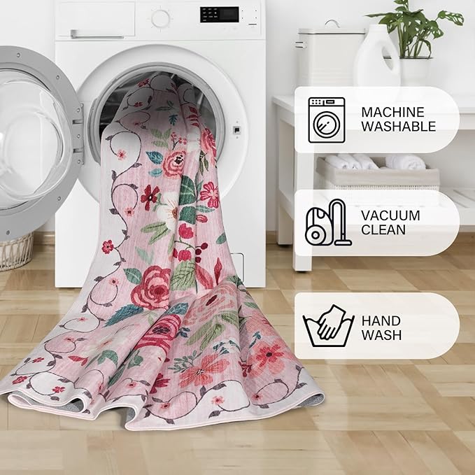 DUKINO 2x10 Runner Rug, Floral Washable Kitchen Runner Rug Non Slip, Low Pile - Image 7