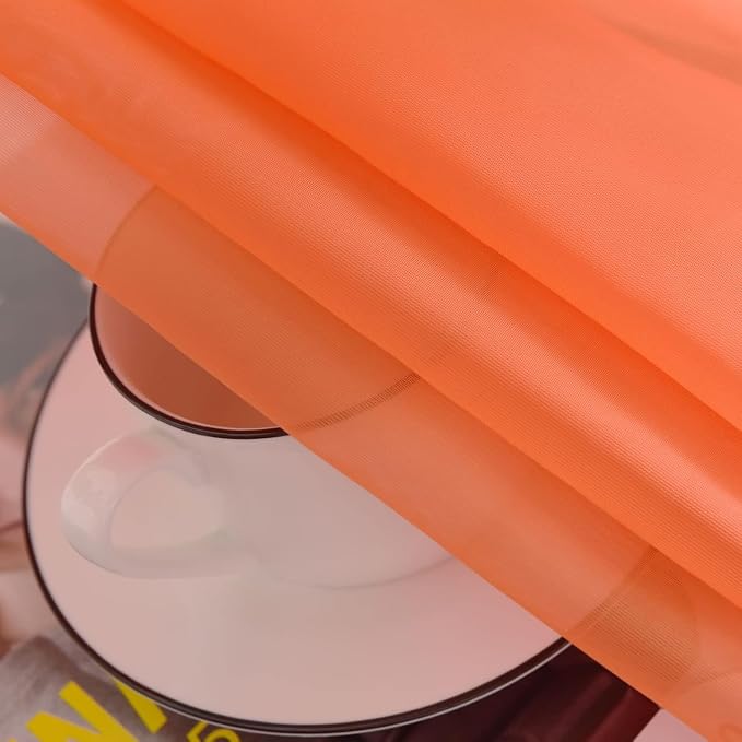 SpaceDresser Basic Rod Pocket Sheer Voile Window Curtain Panels Jaffa Orange 1 - Image 7