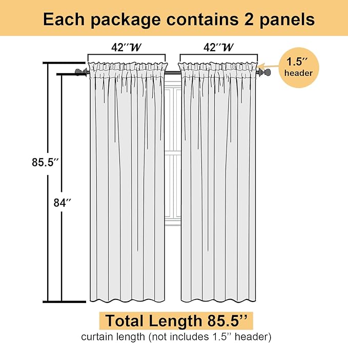 Lecloud Denim Blue Sheer Curtains 84 Inches Long 2 Panels, Light Filtering - Image 3