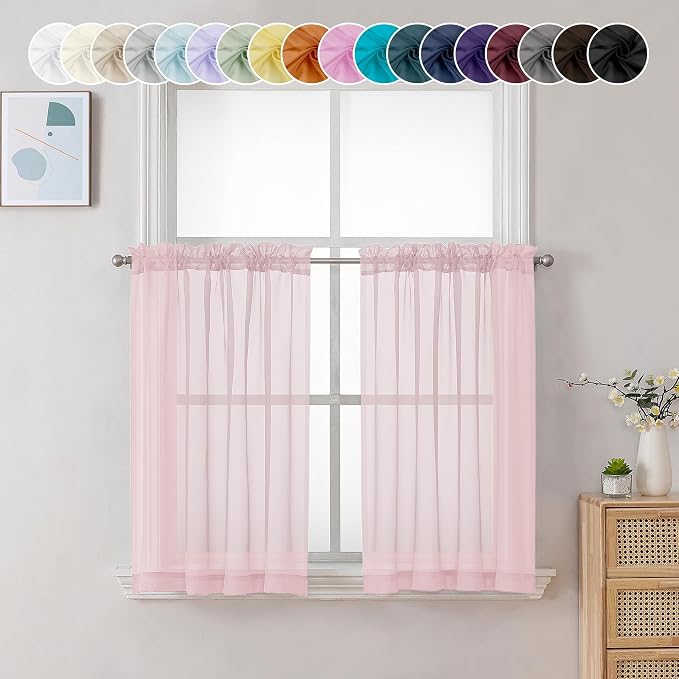 Chyhomenyc Blush Pink Sheer Curtains 30 inch Length 2 Panels, Light Filtering by Chyhomenyc
