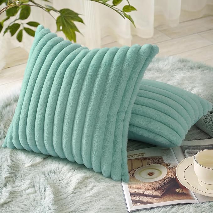 decorUhome Summer Cozy Faux Fur Throw Pillow Covers 24x24 Set of 2 Decorative - Image 2