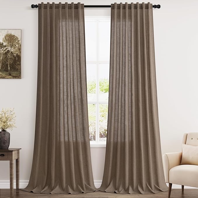 Light Brown Linen Curtains 90 Inch Length 2 Panels Set by Nanspring