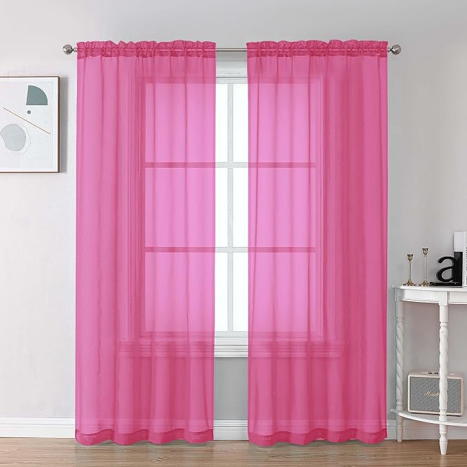 Chyhomenyc Hot Pink Sheer Curtains 72 Inch Length 2 Panels, Light Filtering by Chyhomenyc