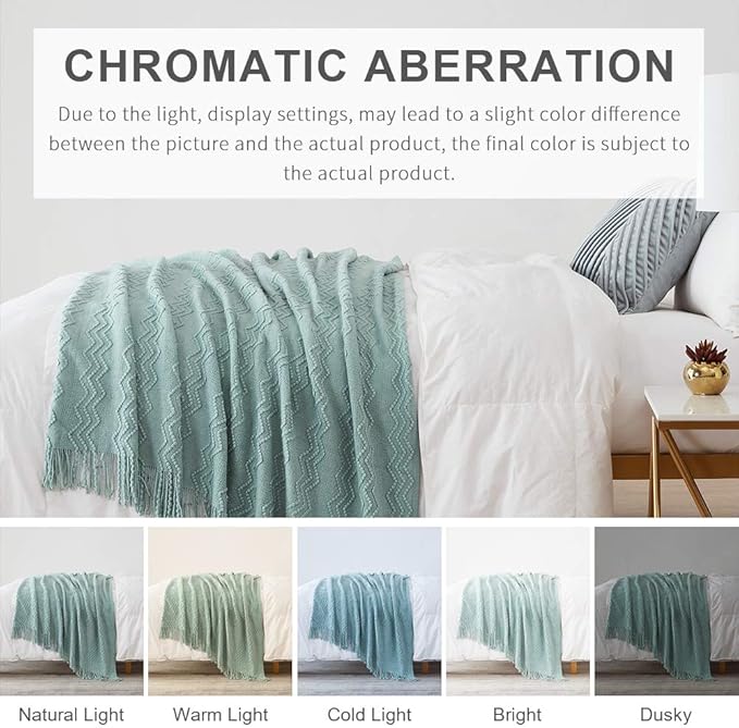 BOURINA Aqua Throw Blanket 60x80 Inches Throw Textured Solid Soft Sofa Throw - Image 7