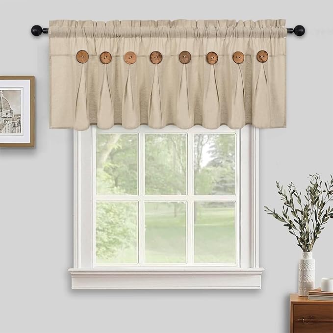 FRAMICS Farmhouse Valance Curtains, Boho Cotton Linen Kitchen Valance, Rustic - Image 2