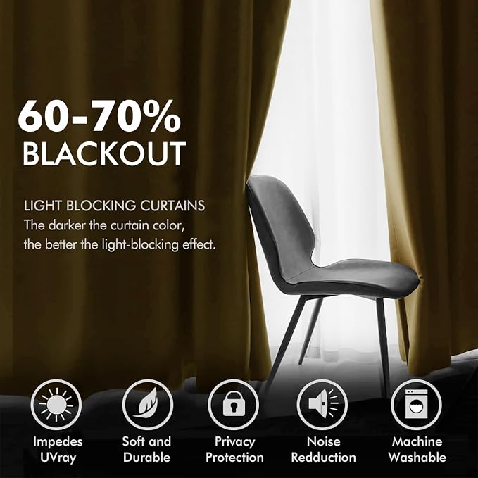 MIULEE 2 Panels Blackout Velvet Curtains Solid Soft Grommet Mustard Yellow - Image 4