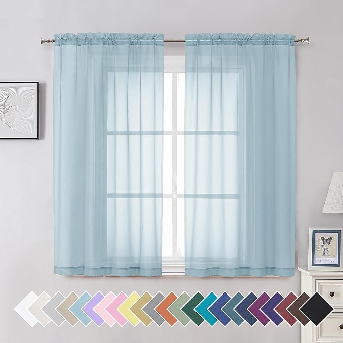 Aiyufeng 2 Pack: Basic Sky Blue Sheer Curtain Drapes 54 Inch Length 2 Panels by Aiyufeng