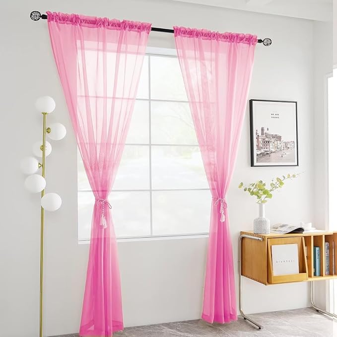 youleyar Solid Sheer Rod Pocket Curtain Voile Draperies 2 Panels White Beige - Image 2