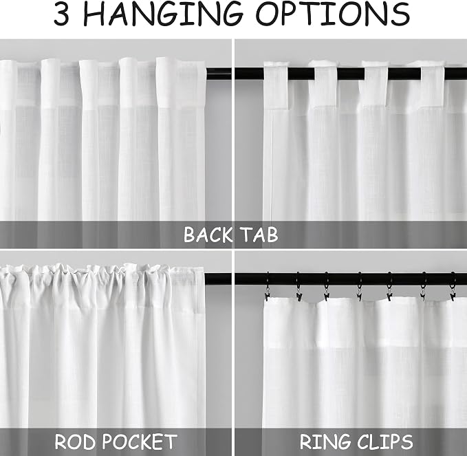 Nanspring White Extra Long Curtain 130 inches Long 2 Panels Set - Image 3
