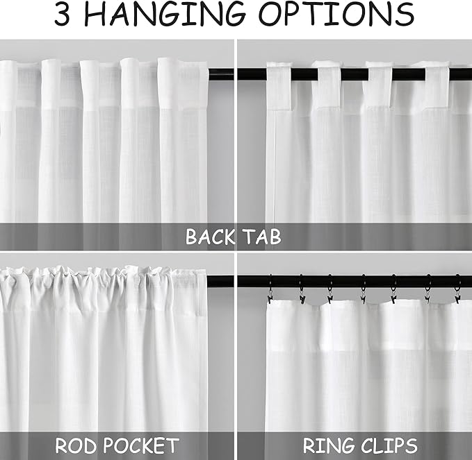 Nanspring 45 Inch Linen White Curtains - Image 2