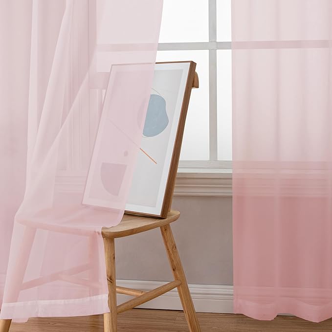 Simplebrand Blush Sheer Curtains 84 Inches Long, Light Filtering Rod Pocket - Image 3
