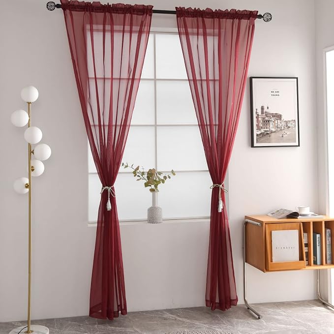 SpaceDresser Sheer Voile Window Treatment Rod Pocket Curtain Panels - Image 2