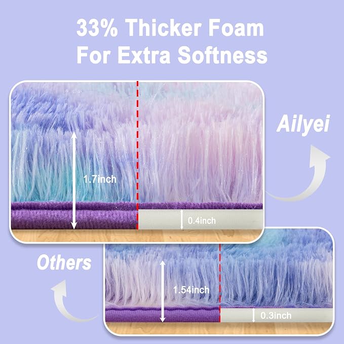 Soft Runner Rugs for Bedroom Hallways, 2x4 Purple Rainbow Fluffy Shag Throw - Image 3