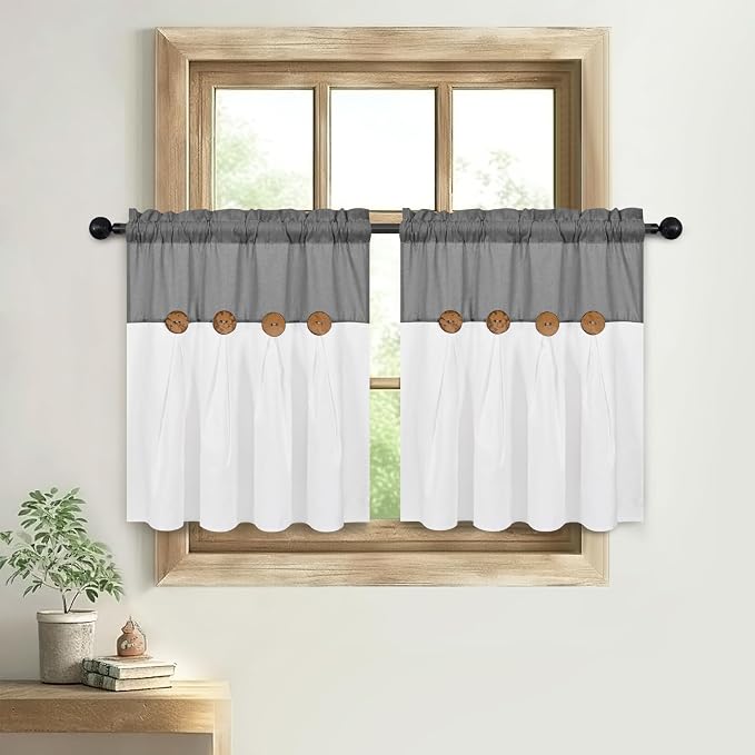 Boho Kitchen Curtains 24 Inch Length, Farmhouse Cotton Linen Tier Curtain - Image 8