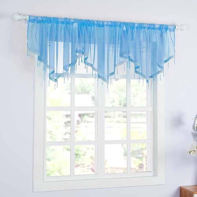 Molaxhome Lace Valance Swag Curtain 51 Inch Scalloped Sheer Curtain Panels - Image 2