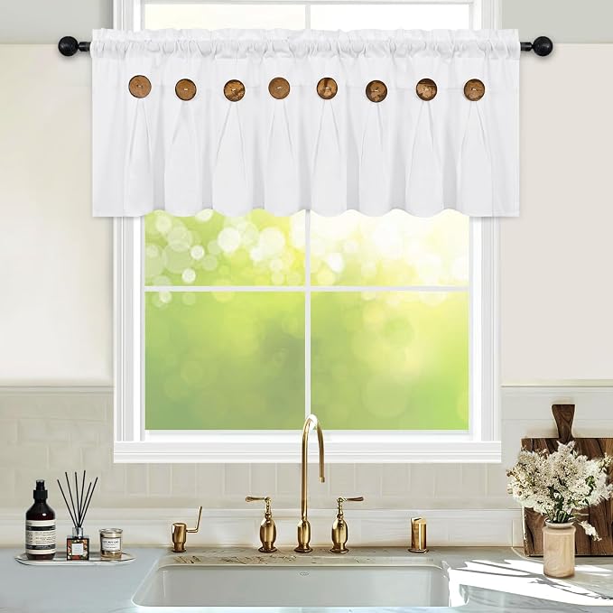 FRAMICS Farmhouse Valance Curtains, Boho Cotton Linen Kitchen Valance, Country - Image 2