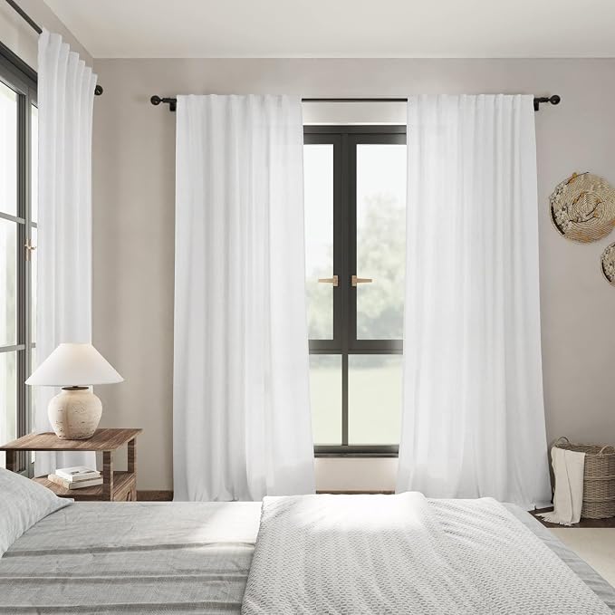 Nanspring White Linen Curtains 98 Inches Long 2 Panels Set Back Tab Rod Pocket - Image 7