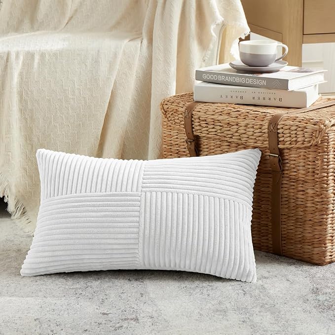 Fancy Homi 2 Packs White Lumbar Decorative Throw Pillow Covers 16x26 Inch - Image 2