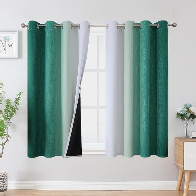 Estelar Textiler Green and Greyish White Blackout Curtains, Full Light Blocking by ESTELARTEXTILER