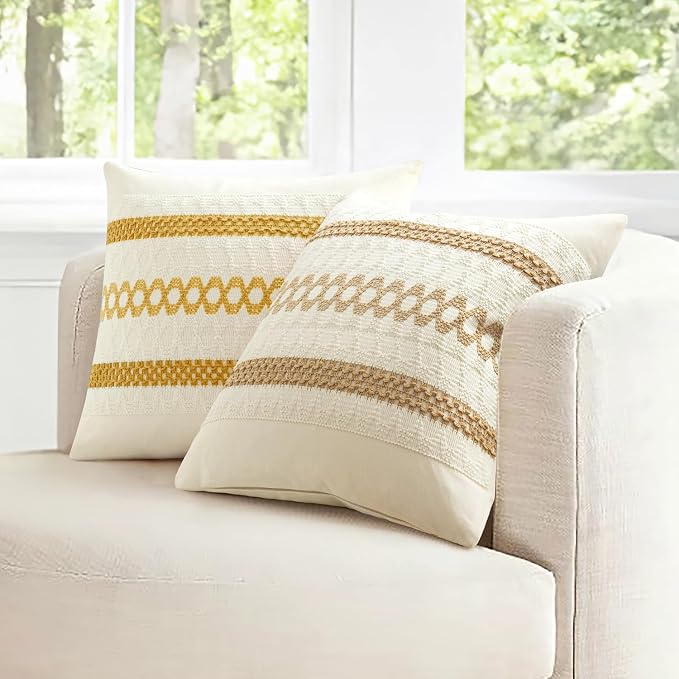 MIULEE Set of 2 Neutral Boho Decorative Pillow Covers 16x16 Inch Farmhouse - Image 3