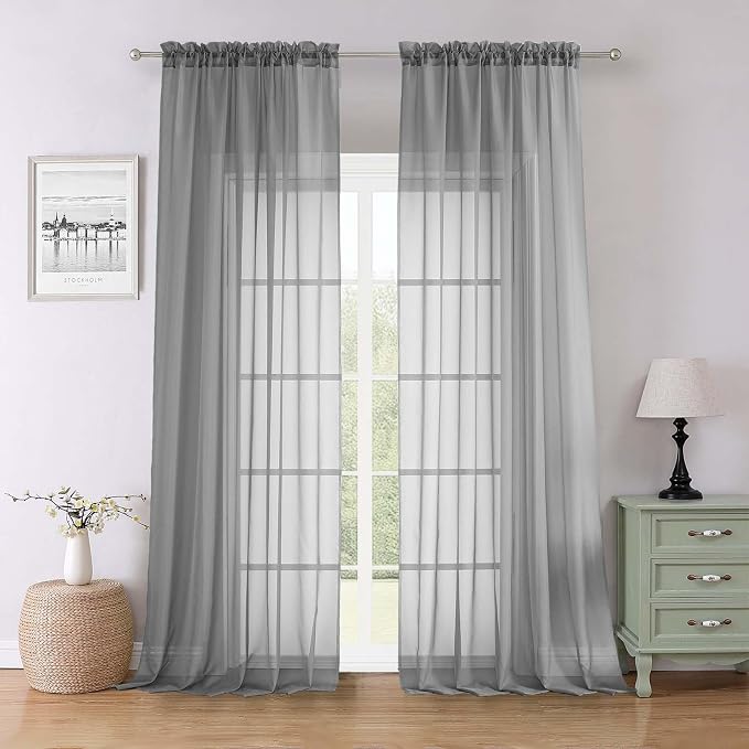 Lecloud Charcoal Grey Sheer Curtains by Lecloud