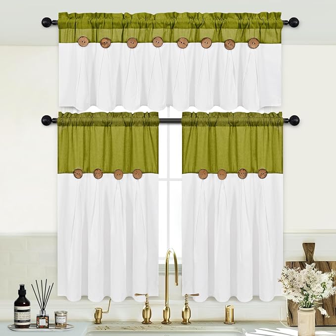 FRAMICS Farmhosue Kitchen Curtains 36 Inch Length, Rustic Cotton Linen Tier - Image 3