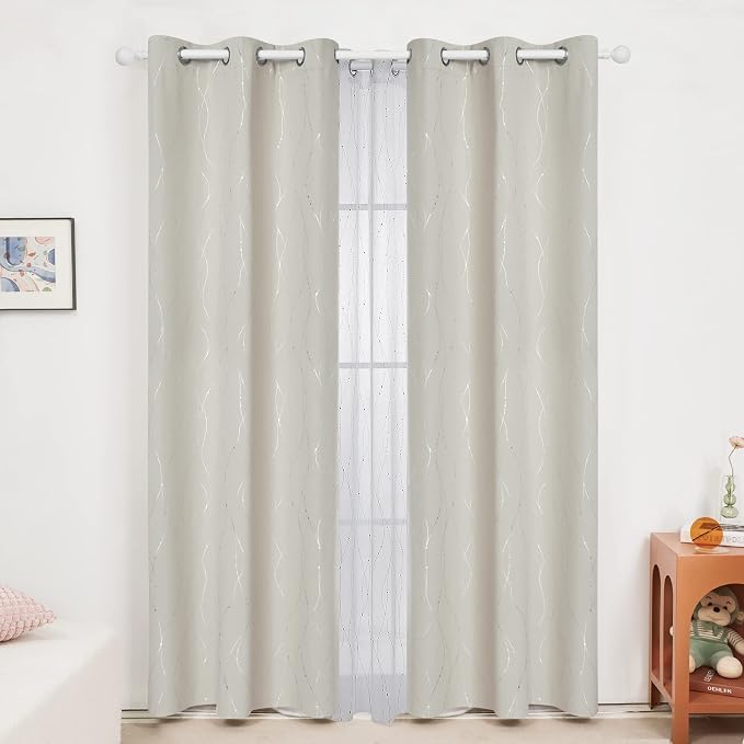 Deconovo Beige Blackout Curtains, Room Darkening Curtain, Thermal Insulated - Image 2