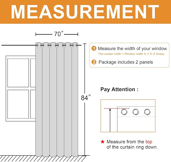Blackout Curtains for Bedroom 70 x 84 Inches 2 Panels Greyish White | Room - Image 7