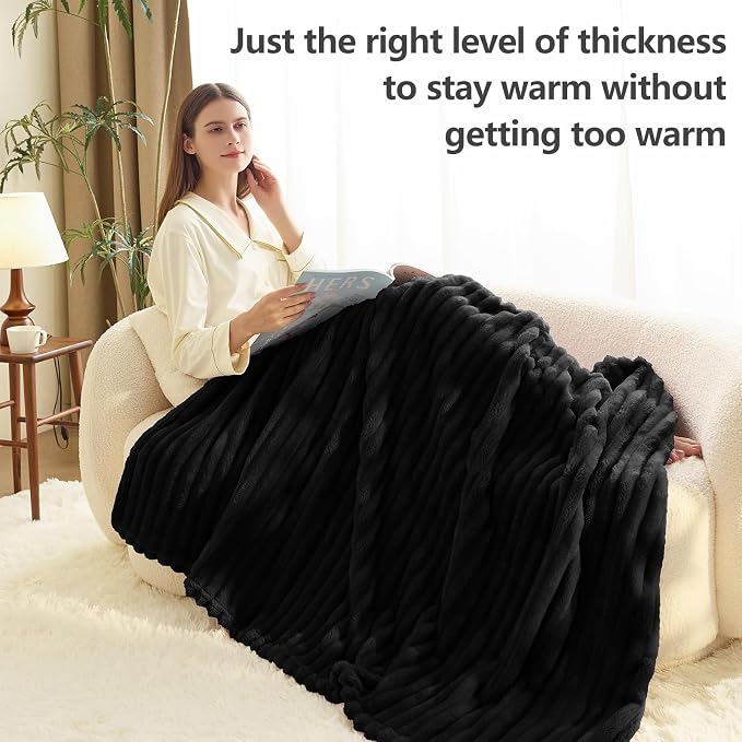 HIMEET Black Ribbed Queen Size Blanket - Image 3