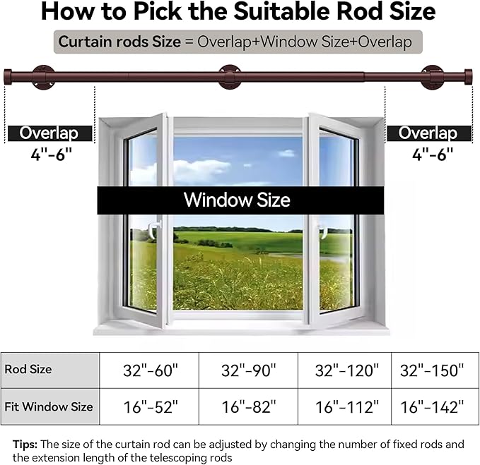 YaFex Heavy Duty Curtain Rods 32-60 Inch, 1 Inch Adjustable Curtain Rod - Image 7