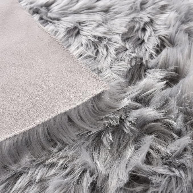 ORINOVA Light Gray Washable Fuzzy Fur Runner Rugs - Image 4