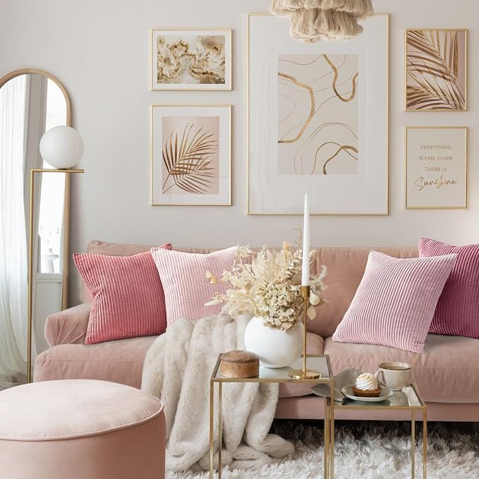 Topfinel Pink Throw Pillow Covers 16x16 Inch Set of 4, Soft Farmhouse Corduroy - Image 4