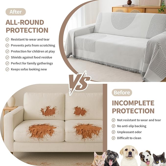 Couch Cover for Dogs, Boho Sofa Covers for 3 Cushion Couch, Chenille Sofa - Image 2