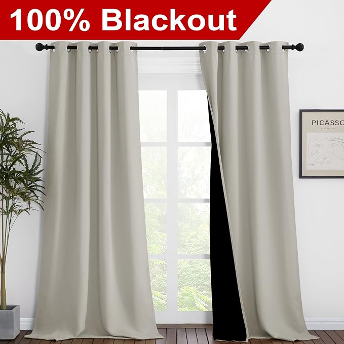 NICETOWN Natural Blackout Curtains 90 inches Long, Full Light Blocking Drapes - Image 2