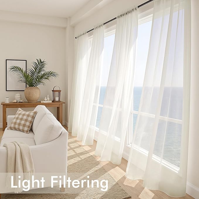 MIULEE Ivory Sheer Curtains 72 Inches Long, 4 Panels Set, Light Filtering Rod - Image 4