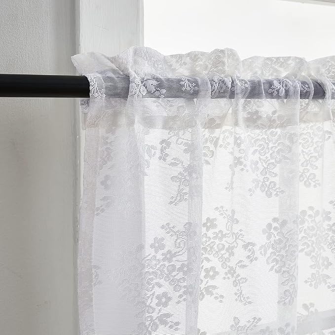 YJ YANJUN Vintage Lace Curtains 24 inch Length Victorian Floral Patterns Boho - Image 3