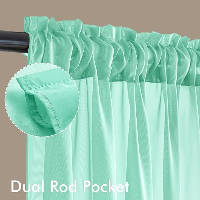MIULEE Aqua Sheer Curtains 84 Inches Long, 4 Panels Set, Light Filtering Rod - Image 3