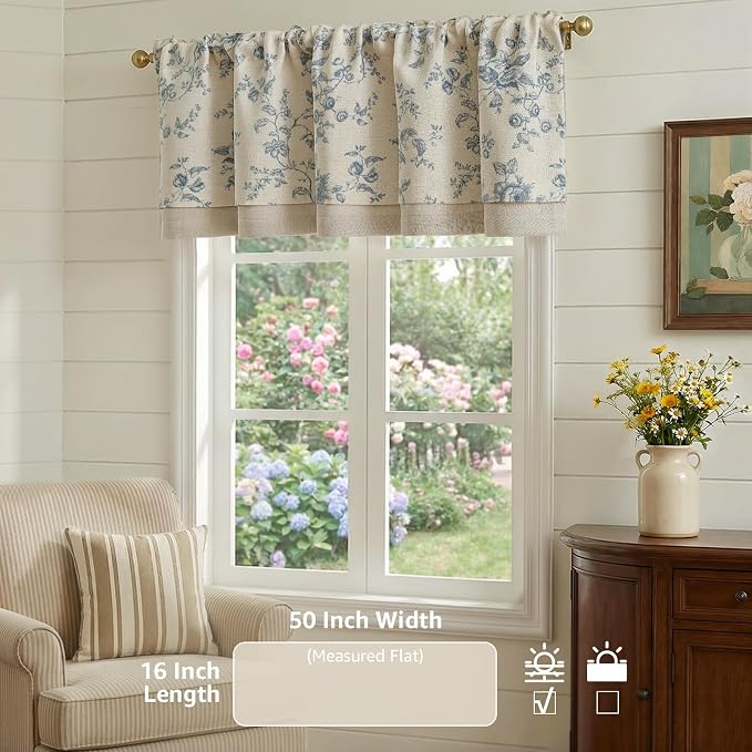 jinchan Amlie Floral Linen Valance Curtain Farmhouse Kitchen Valance - Image 4