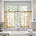 MIULEE Khaki Sheer Curtains 2 Panels Embroidered Leaf Patterned Rod Pocket by MIULEE