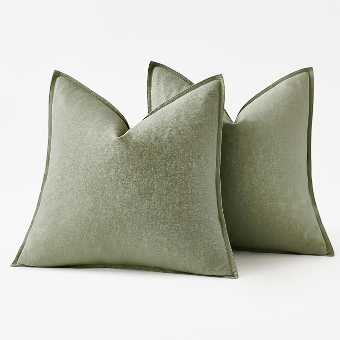 MIULEE Decorative Linen Euro Sham Pillow Covers 24x24 Sage Green | Boho - Image 6