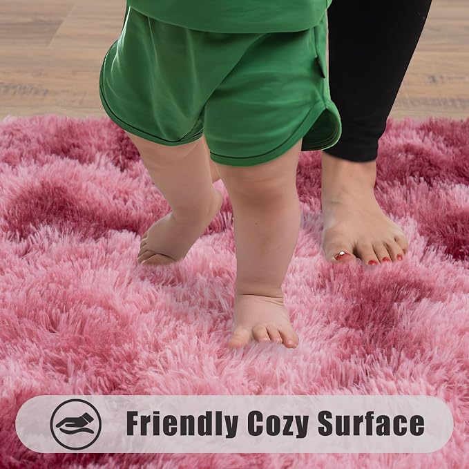 Soft Runner Rugs for Bedroom Hallways, 2x6 Tie-Dyed Blush Pink Fluffy Shag - Image 9