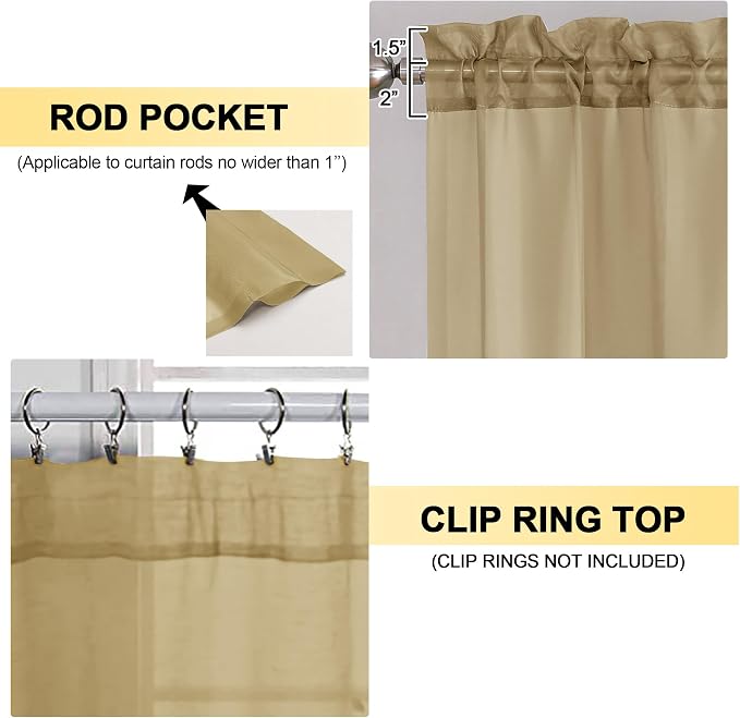 OVZME Gold Sheer Curtains 84 Inches Long 2 Panels - Image 2