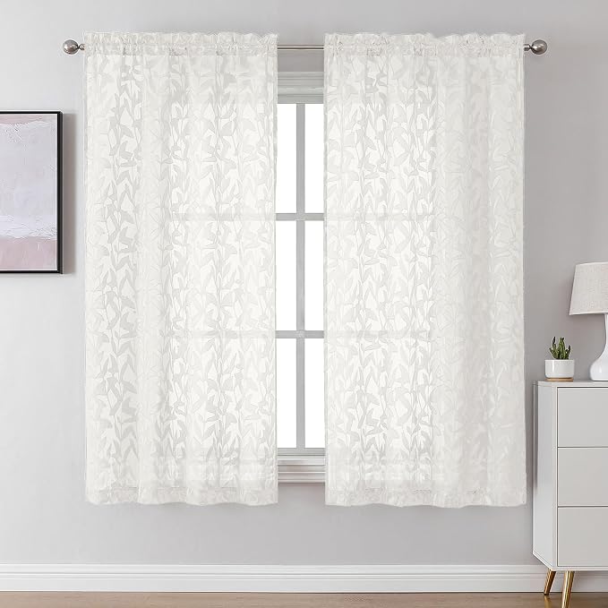 Lecloud Leia Ivory Sheer Curtains 63 Inch Length 2 Panels, Rustic Light by Lecloud