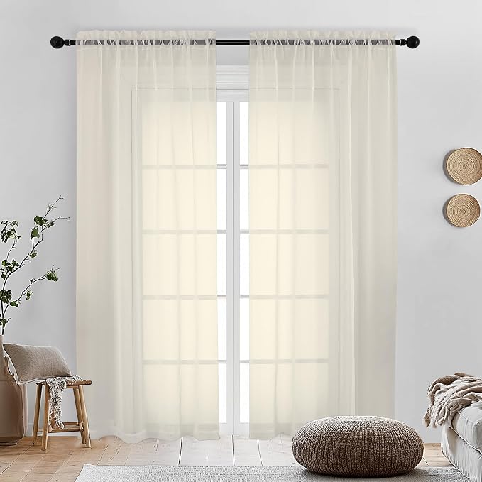 OVZME Cream Sheer Curtains 78 Inches Long 2 Panels by OVZME
