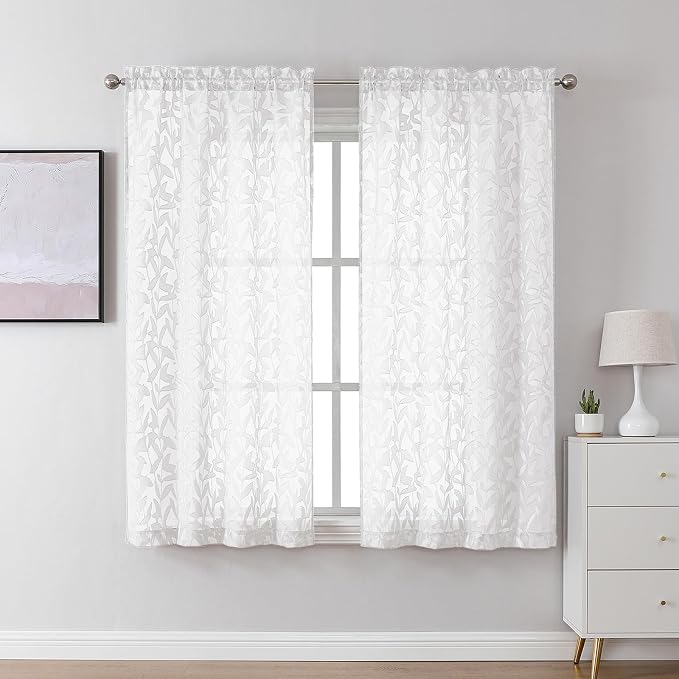 Lecloud Leia White Sheer Curtains 45 Inch Length 2 Panels, Elegant Balance by Lecloud