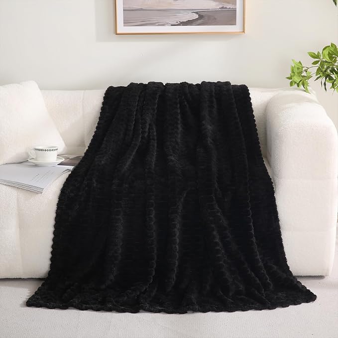 Puncuntex Black Throw Blanket 50"×60" inches Fuzzy 3D Jacquard Decorative - Image 2