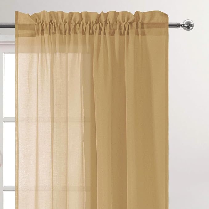 DWCN Taupe Sheer Curtains Semi Transparent Voile Rod Pocket Curtains - Image 3