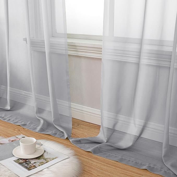 Aiyufeng Light Grey Sheer Window Curtains 63 Inches Long 2 PCS- Rod Pocket - Image 7