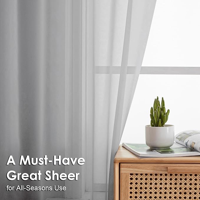 OVZME Light Grey Sheer Curtains 96 Inches Long 2 Panels - Image 2